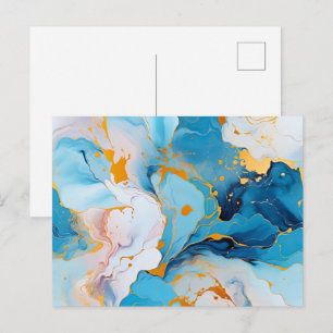 Azure Marble with Golden Splashes Postcard