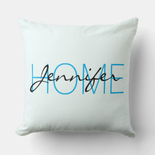 Azure mist colour home monogram throw pillow