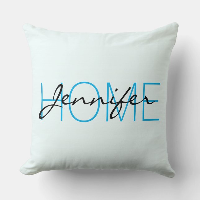 Azure mist colour home monogram throw pillow (Front)