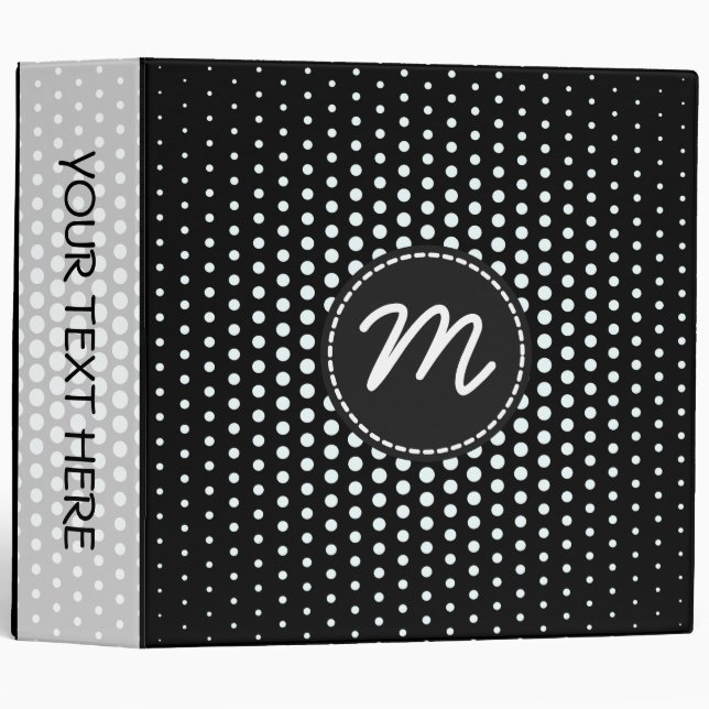 Azure mist Techno Dots Modern Black Monogram Binder (Front/Spine)