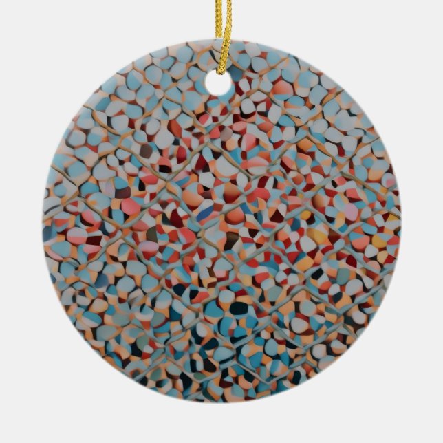Azure Mosaic Flow Abstract Textured Pattern Ceramic Ornament (Front)