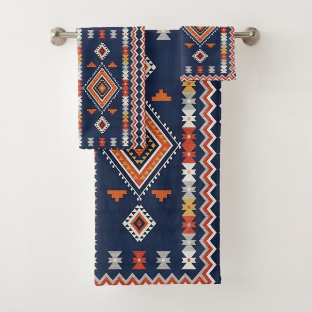 Azure Navy and Terracotta Geometric Tribal (En situation)