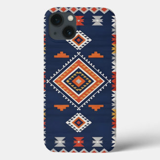 Azure Navy and Terracotta Geometric Tribal iPhone 13 Case