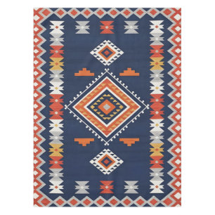Azure Navy and Terracotta Geometric Tribal Tablecloth