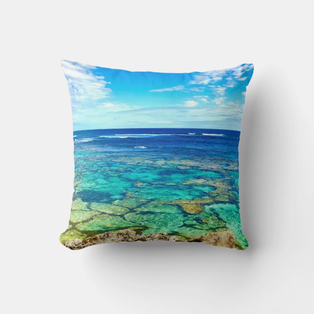 Azure Ocean Reef Throw Pillow (Front)