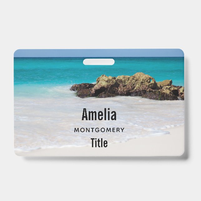 Azure Ocean Sandy Beach Photo Badge (Front)