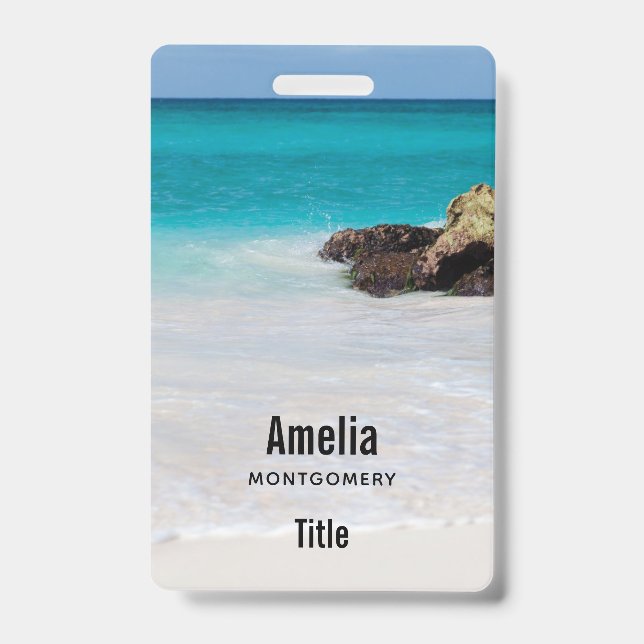 Azure Ocean Sandy Beach Photo Badge (Front)