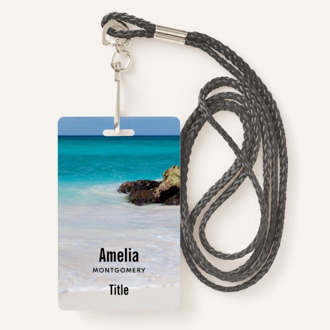 Azure Ocean Sandy Beach Photo Badge (Front with Lanyard)