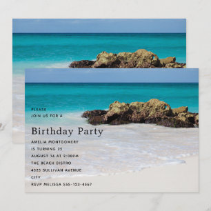 Azure Ocean Sandy Beach Photo Birthday Invitation