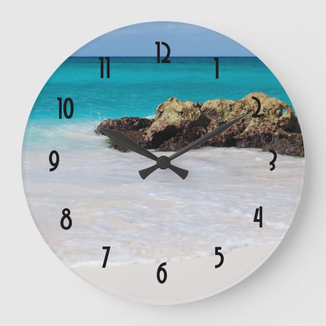 Azure Ocean Sandy Beach Photo Large Clock (Front)