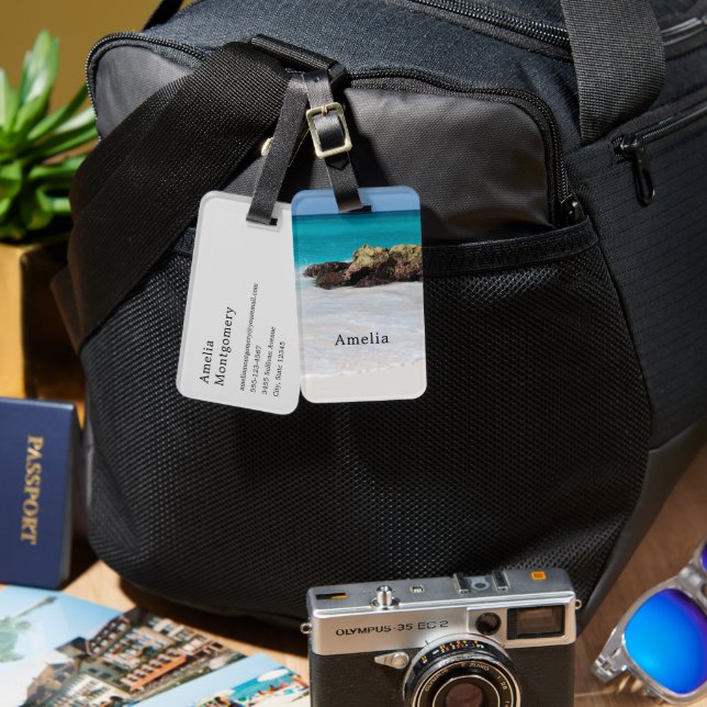 Azure Ocean Sandy Beach Photo Luggage Tag (Front & Back)
