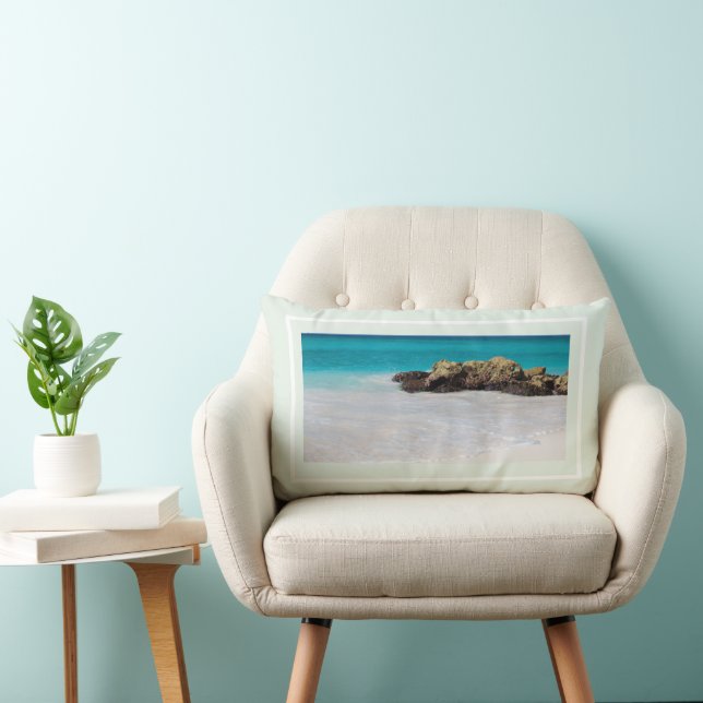 Azure Ocean Sandy Beach Photo Lumbar Pillow (Chair)