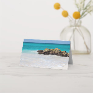 Azure Ocean Sandy Beach Photo Place Card