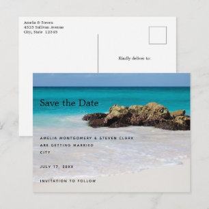 Azure Ocean Sandy Beach Photo Wedding Announcement Postcard