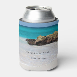 Azure Ocean Sandy Beach Photo Wedding Can Cooler