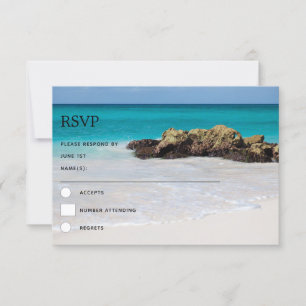 Azure Ocean Sandy Beach Photo Wedding RSVP Card