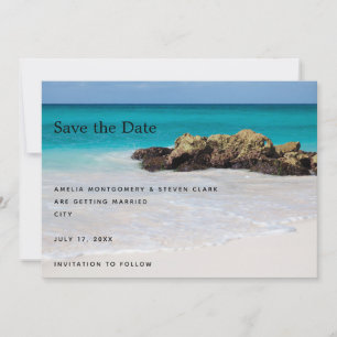 Azure Ocean Sandy Beach Photo Wedding Save The Date