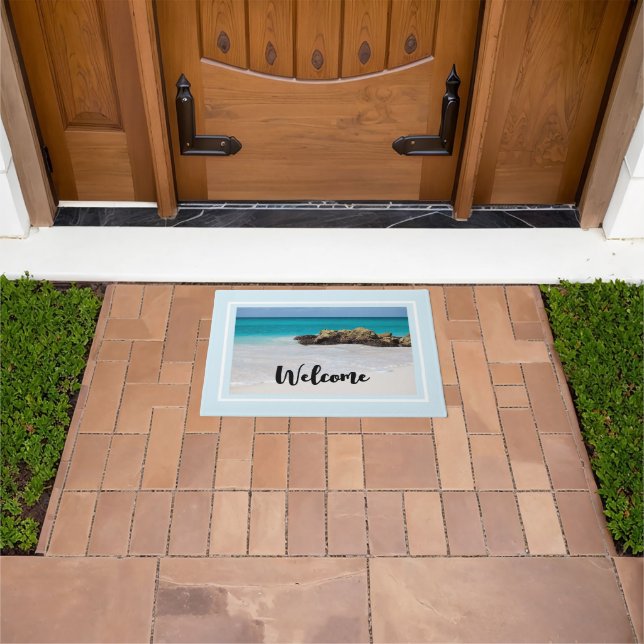 Azure Ocean Sandy Beach Photo Welcome Doormat (Outdoor)