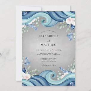 Azure Ocean Wave Eucalyptus Wedding Invitation