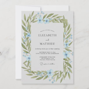 Azure Olive Wreath Wedding Invitation
