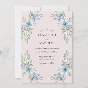Azure Peach Petal Wedding Invitation