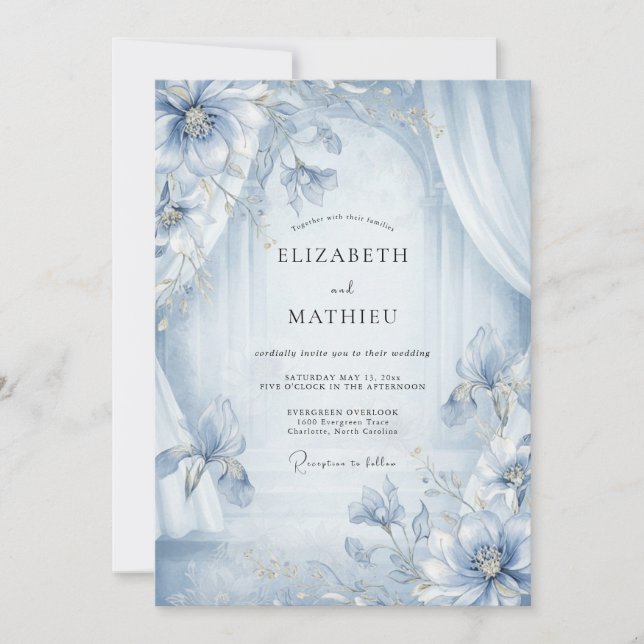 Azure Peony Wedding Invitation (Front)