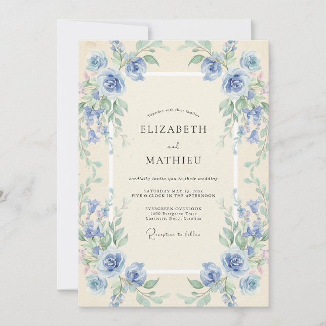 Azure Periwinkle Wreath Wedding Invitation (Front)