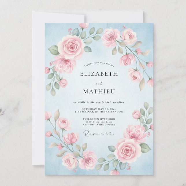 Azure Pink Petal Wedding Invitation (Front)