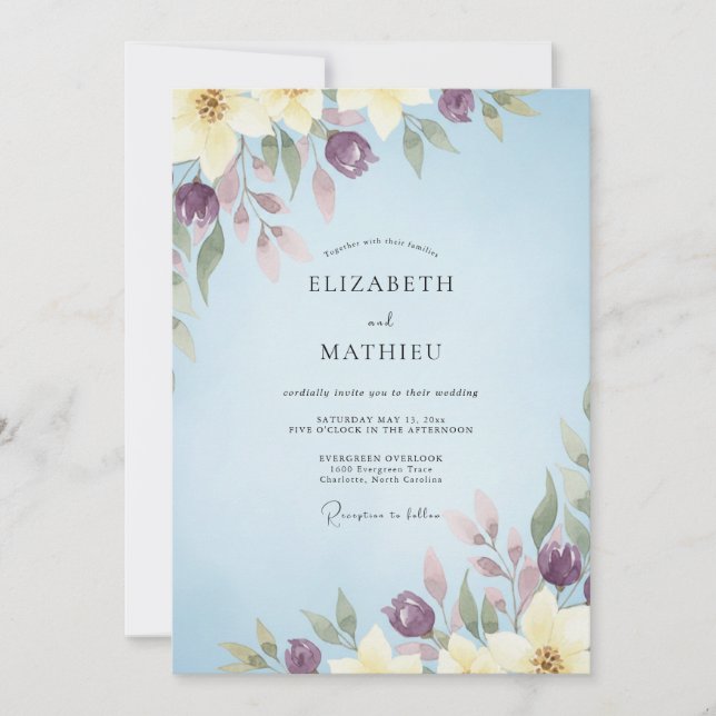Azure Plum Watercolor Wedding Invitation (Front)