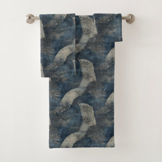 Azure Ripples of Tranquillity Shibori Japanese Bath Towel Set