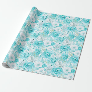 Azure Rose Bouquet: Watercolor Wedding Wrapping Paper