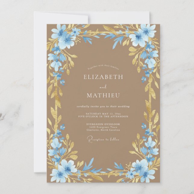 Azure Sand Vine Wedding Invitation (Front)