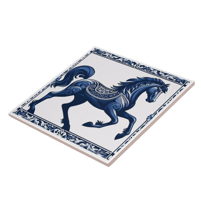 Azure Sapphire Steed: Floral Design Tile (Side)