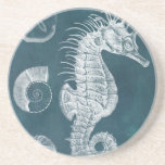 Azure Seahorse Study I Coaster<br><div class="desc">Marine Life</div>