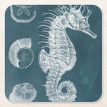 Azure Seahorse Study I Square Paper Coaster<br><div class="desc">Marine Life</div>