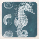 Azure Seahorse Study I Square Paper Coaster<br><div class="desc">Marine Life</div>