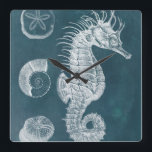 Azure Seahorse Study I Square Wall Clock<br><div class="desc">Marine Life</div>