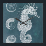 Azure Seahorse Study I Square Wall Clock<br><div class="desc">Marine Life</div>