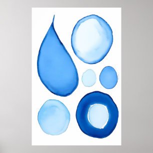 Azure Serene Curves Abstract Poster