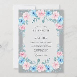 Azure Soft Blush Leafy Wedding Invitation