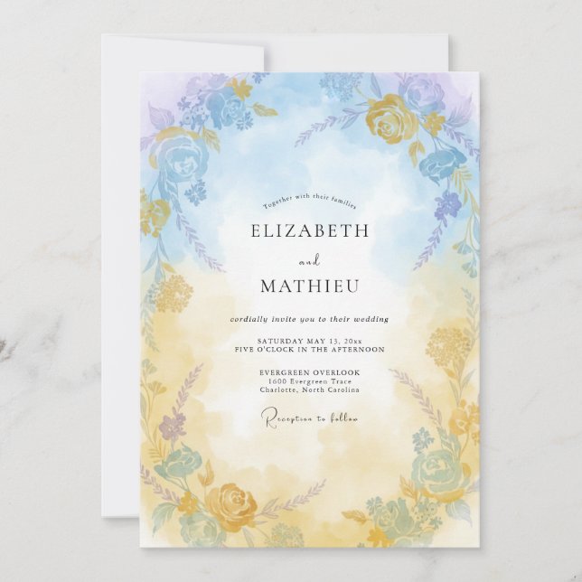 Azure Soft Gold Painted Wedding Invitation (Front)