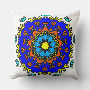 Azure Sun Mandala Throw Pillow