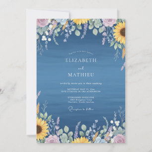 Azure Sunflower Rustic Eucalyptus Wedding Invitation