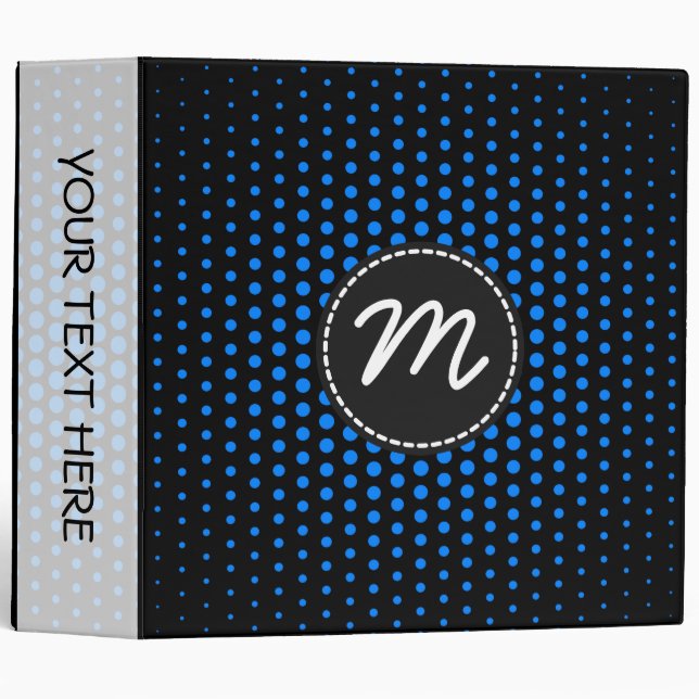 Azure Techno Dots Modern Black Monogram Binder (Front/Spine)