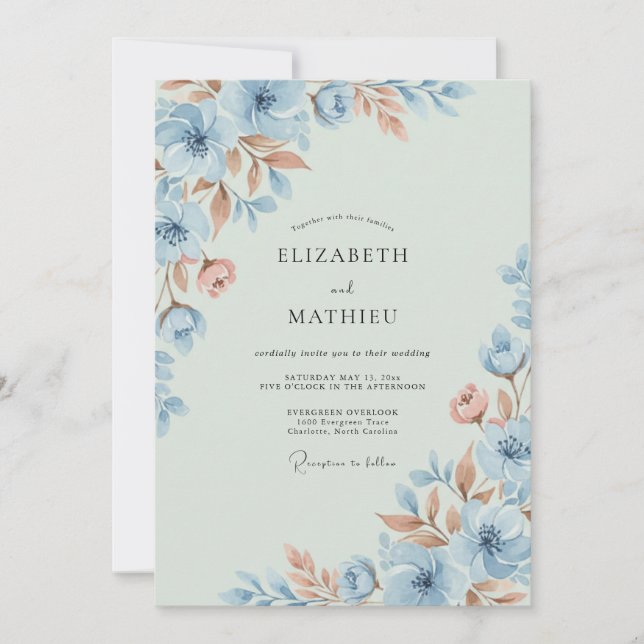 Azure Terracotta Painted Wedding Invitation (Front)