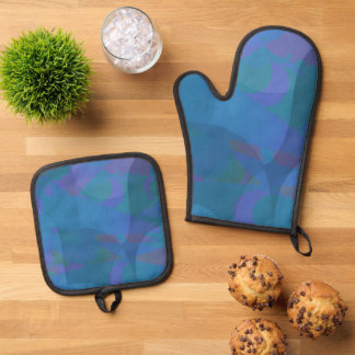 Azure Tides – Oceanic Abstract Geometry Oven Mitt & Pot Holder Set