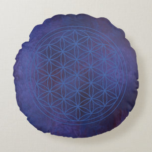 Azure Tranquillity Flower of Life Round Pillow