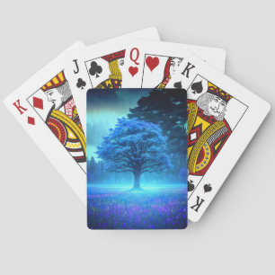 Azure Tree Bathed in Charming Moonlit Playing Cards