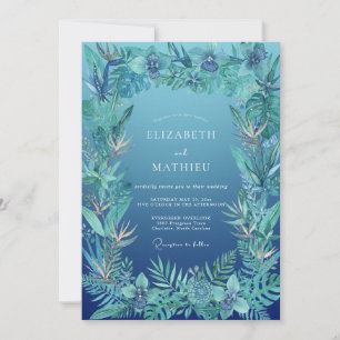 Azure Tropical Palm Eucalyptus Wedding Invitation