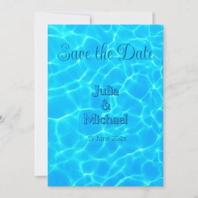  Azure Turquoise Bleu Water Reflection Minimalism Save The Date (Front)